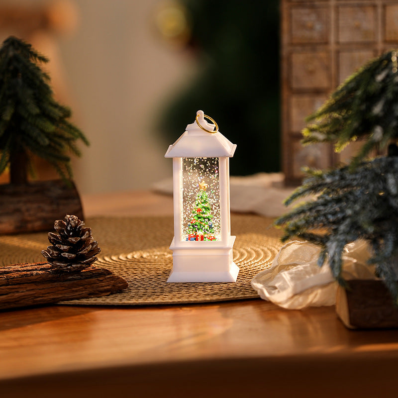 Beleuchtete Weihnachtslaterne mit glitzerndem Schneemann-Szenario Karnz