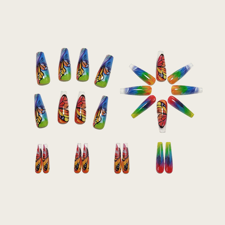 Kunstnägel mit buntem Schmetterlingsdesign Karnz