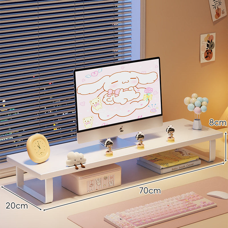 Kompakte Holz-Desktop-Monitorerhöhung mit Metallbeinen und unterer Ablagefläche