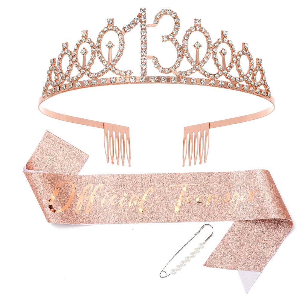 Damen Kristallverzierte Geburtstagskrone mit personalisiertem Sash Karnz