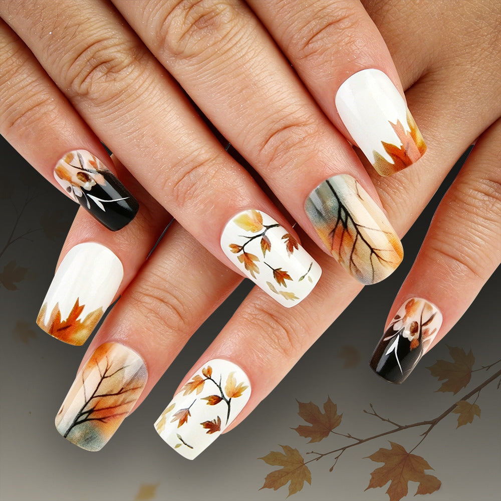Künstlerische herbstliche Press-On Nägel Karnz
