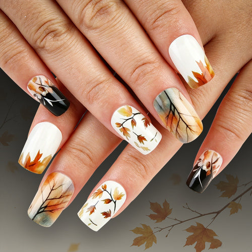 Künstlerische herbstliche Press-On Nägel Karnz