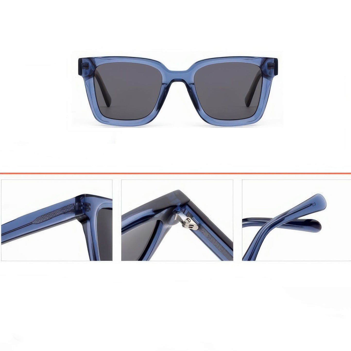Damen modische quadratische Sonnenbrille mit transparentem Kunststoffrahmen und polarisierten Gläsern Karnz