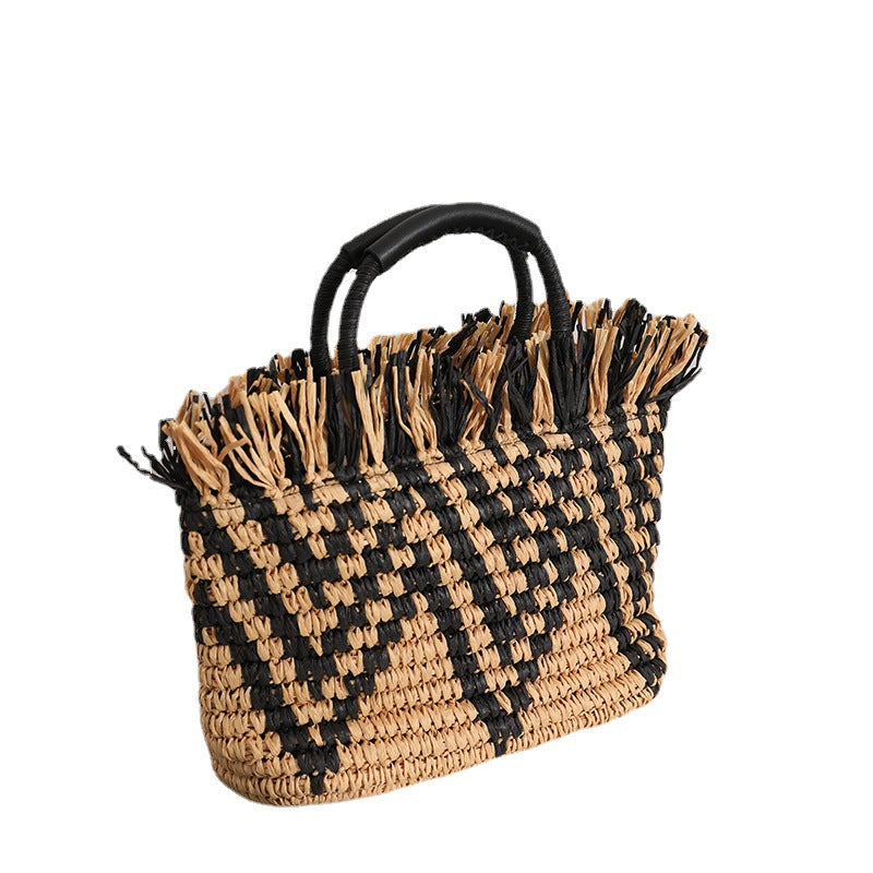 Damen Stilvolle, handgeknüpfte Strandtasche mit fransigem Design Karnz