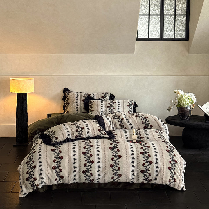 Plüsch Wendbare Floral Fleece Bettbezug und Kissenbezug Set