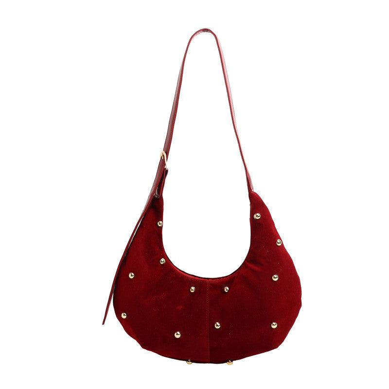 Texturiertes Wildleder Hobo Bag mit dekorativen Nieten Karnz