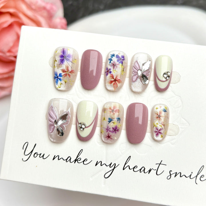 Floral Künstlerische Press-On Nagelset