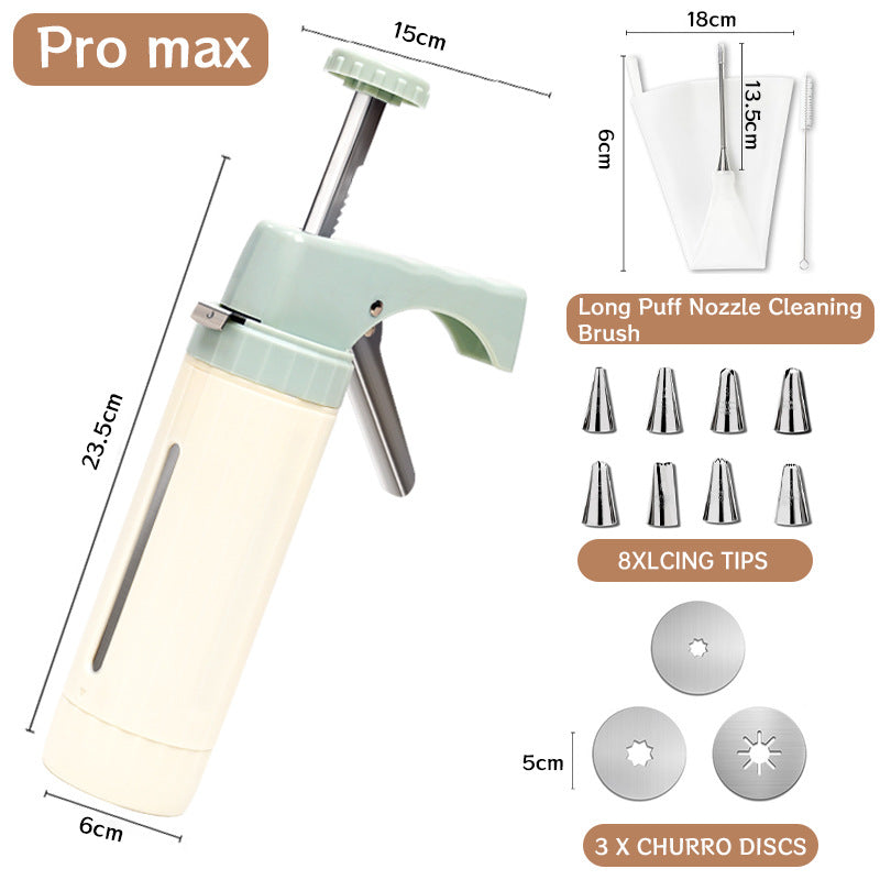 Handheld Cookie Press and Churro Maker with Assorted Piping Discs and Stainless Nozzles