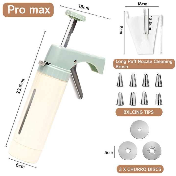 Handheld Cookie Press and Churro Maker with Assorted Piping Discs and Stainless Nozzles