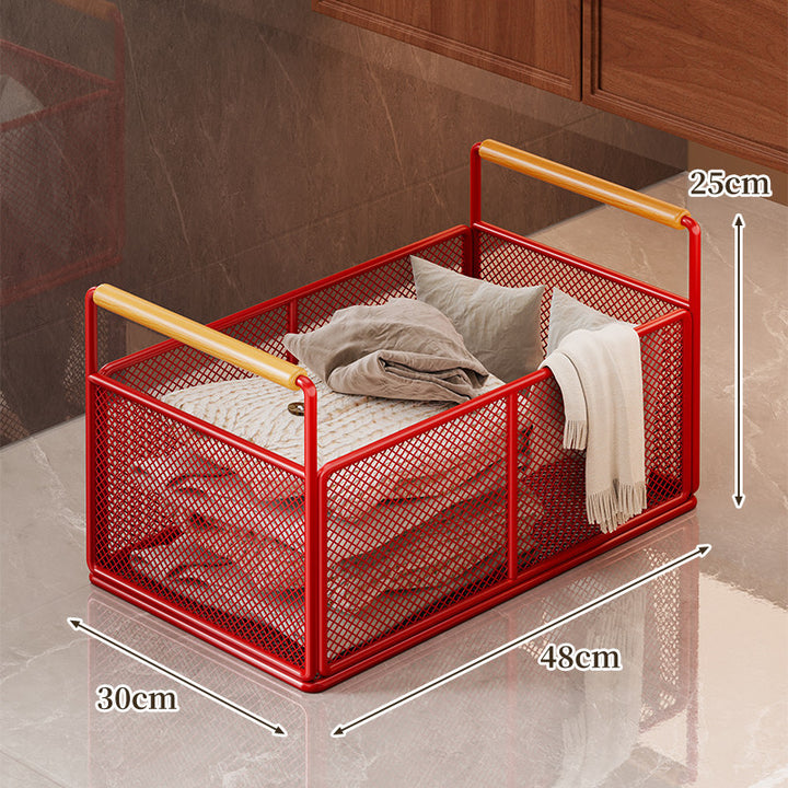 Rollen-Mesh-Aufbewahrungswagen mit Holzgriffen