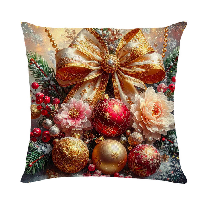 Holiday Luxe Shimmer Schleife & Bauble Digital-Print Quadratisches Kissenbezug