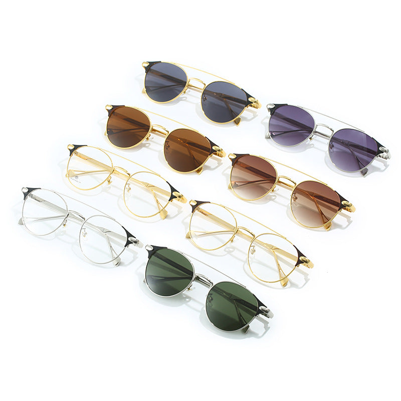 Damen runde Vintage-Sonnenbrille mit hochwertigem Metallrahmen und robustem Design Karnz
