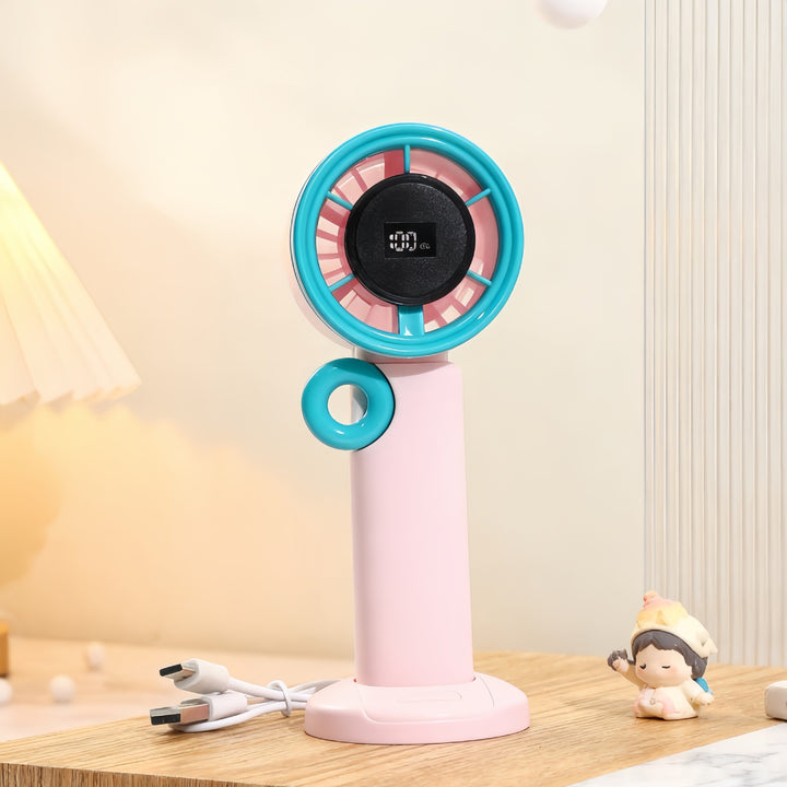 Damen Tragbarer Mini-Ventilator mit digitaler Geschwindigkeitsanzeige und USB-Ladefunktion Karnz