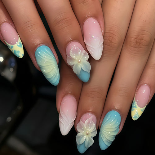 Elegante florale skulptierte Fingernagel Tipps Karnz