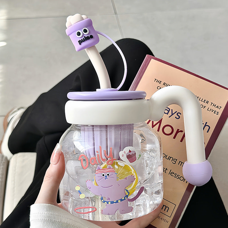 Damen kreative Trinkflasche mit integriertem Silikonstrohhalm Karnz