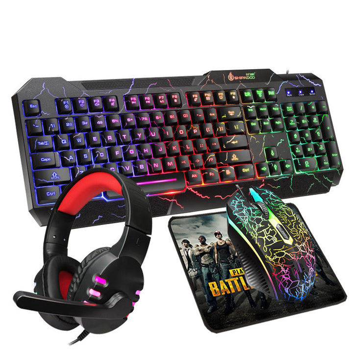 4-in-1 Gaming-Zubehörset mit beleuchteter Tastatur, Präzisionsmaus, Gaming-Headset und Mauspad Karnz