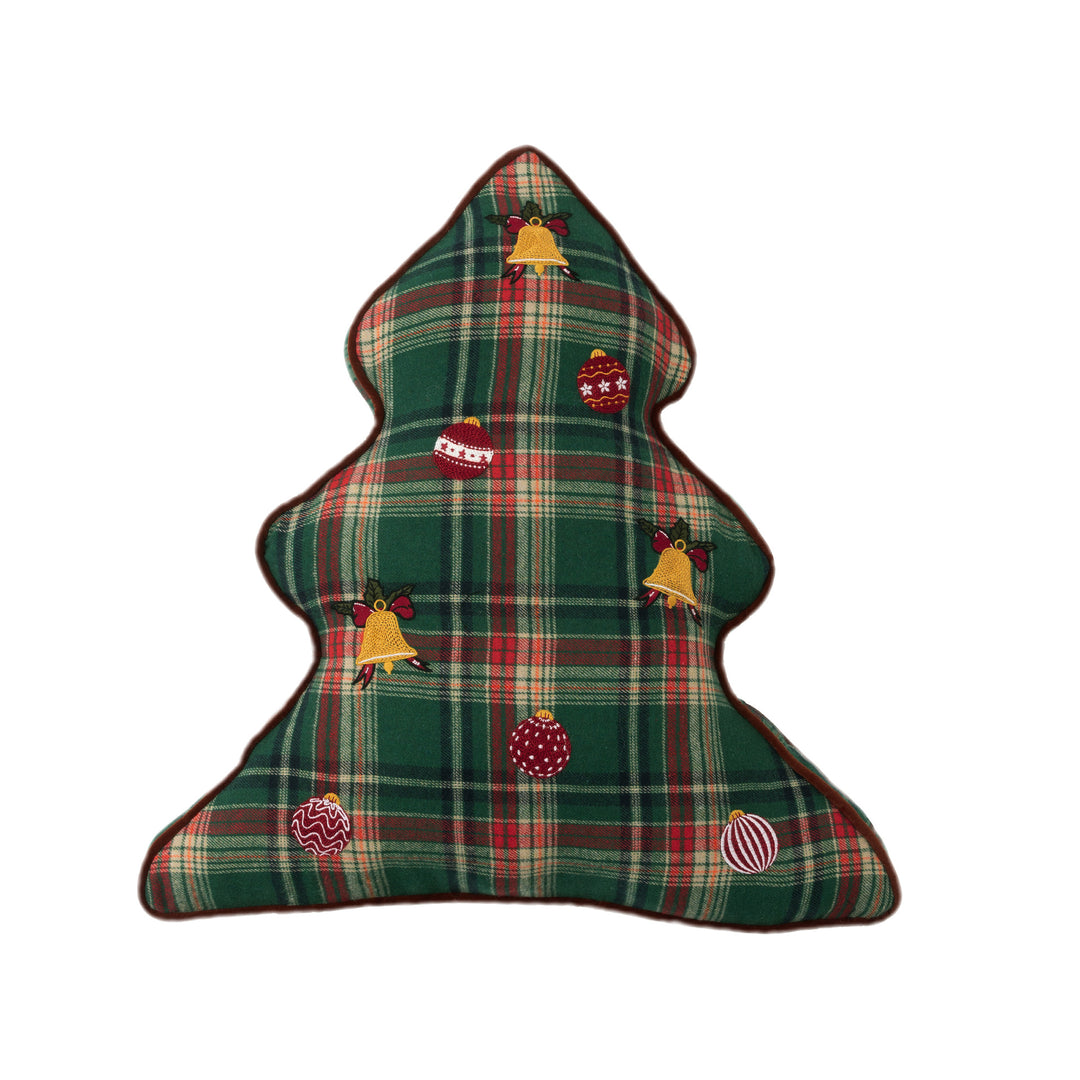 Traditionelles Tartan-Dekokissen mit flauschigem Kunstfellrand