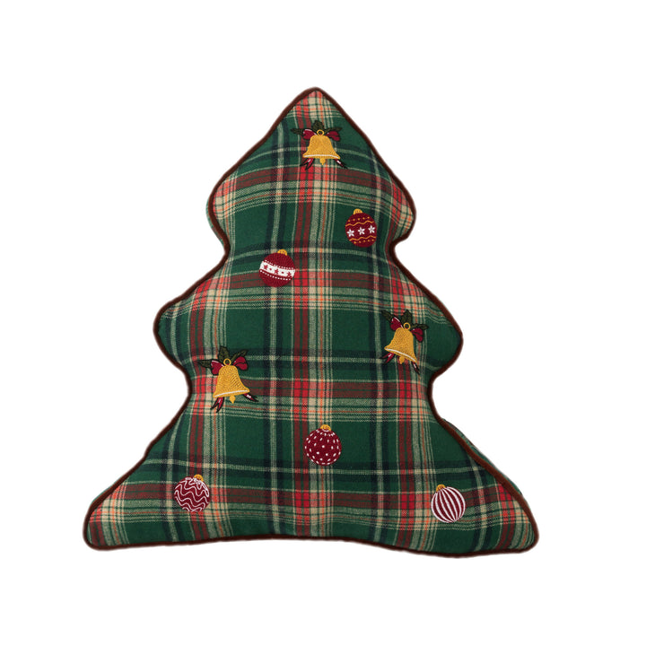 Traditionelles Tartan-Dekokissen mit flauschigem Kunstfellrand