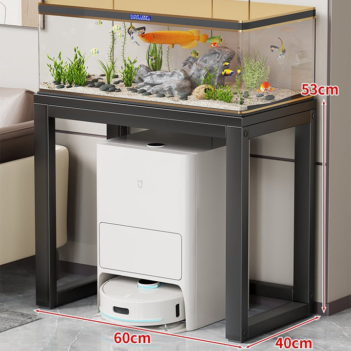 Gold-Metall-Aquarium-Konsole mit Kunstmarmorplatte und Robotersauger-Aufbewahrung