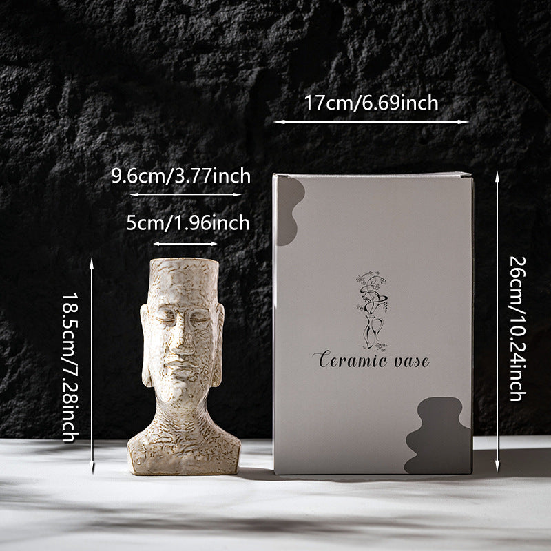 Keramische zeitgenössische abstrakte Büsten-Planter-Vase mit schmalem Hals
