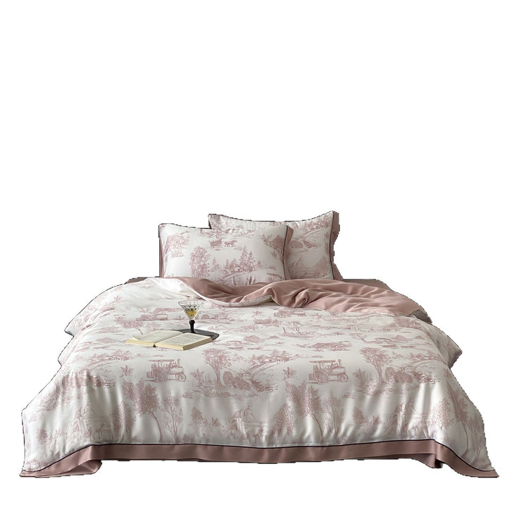 Luxuriös Wendbare Satin-Baumwolle Bettwäsche Set mit Toile Landschaftsdruck