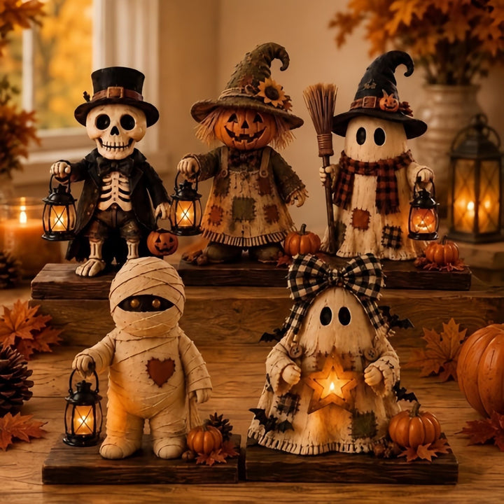 Handgefertigte Halloween-Deko Kürbis-Vogelscheuche mit Laterne