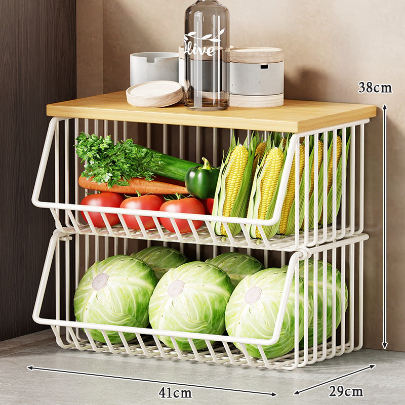 Multi-Tier Rolling Wire Obstlager-Turm mit Holzoberfläche