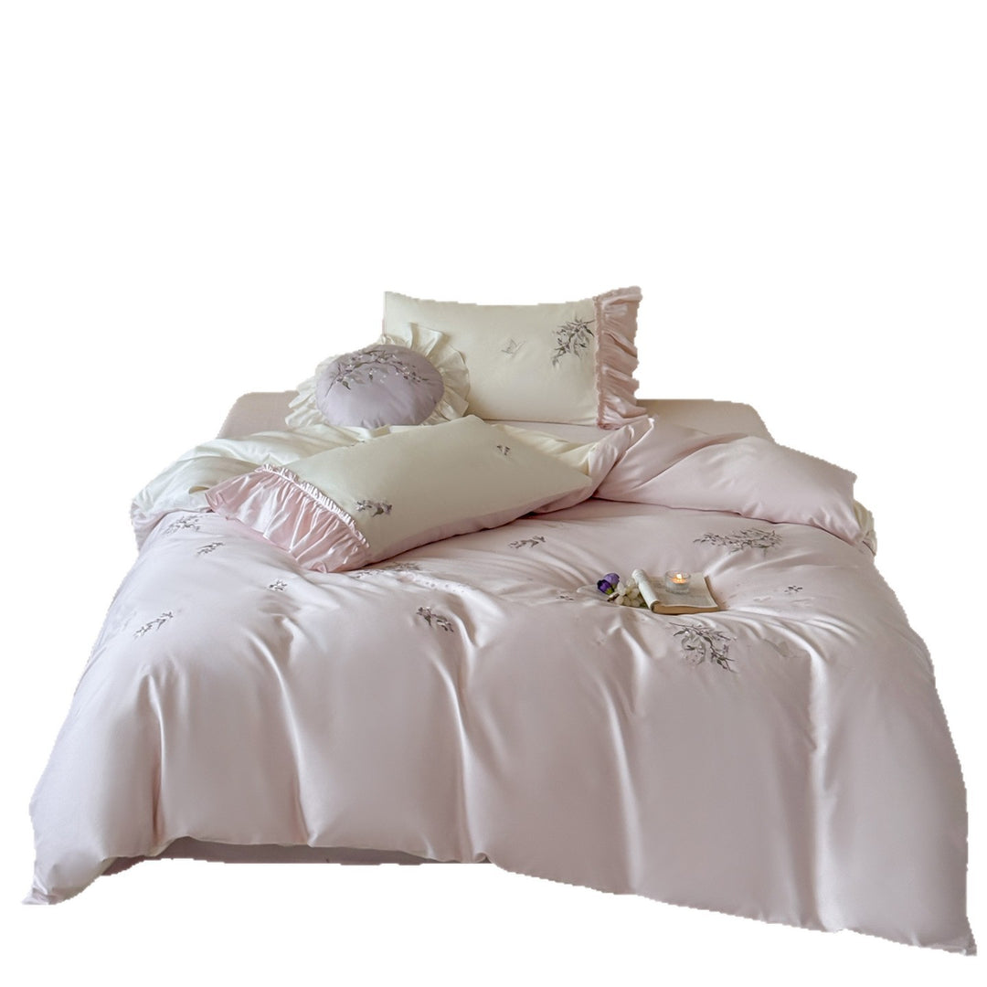 Luxuriöses Satin-Bettwäsche-Set mit Rüschen und zarter Blumenstickerei Karnz