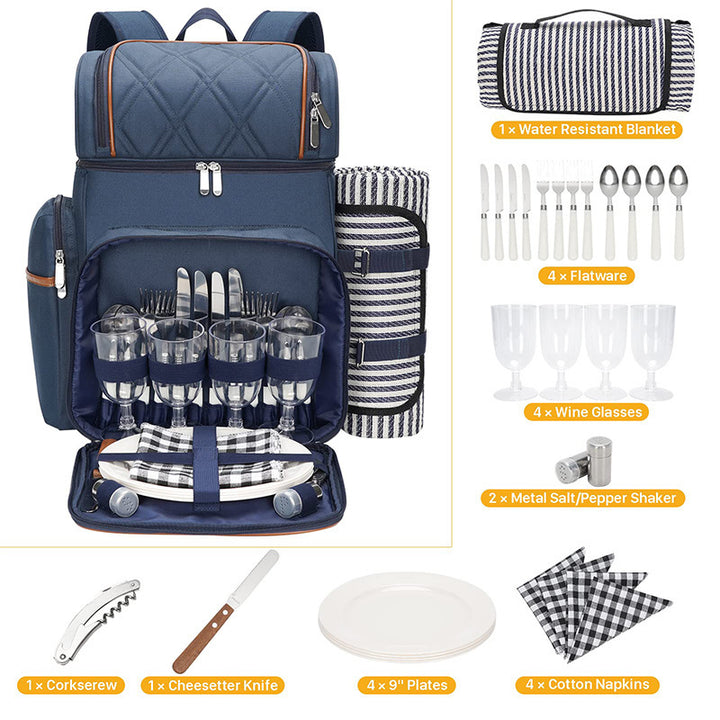 Gourmet Picknick Rucksack mit Geschirr und Kühlfach Karnz
