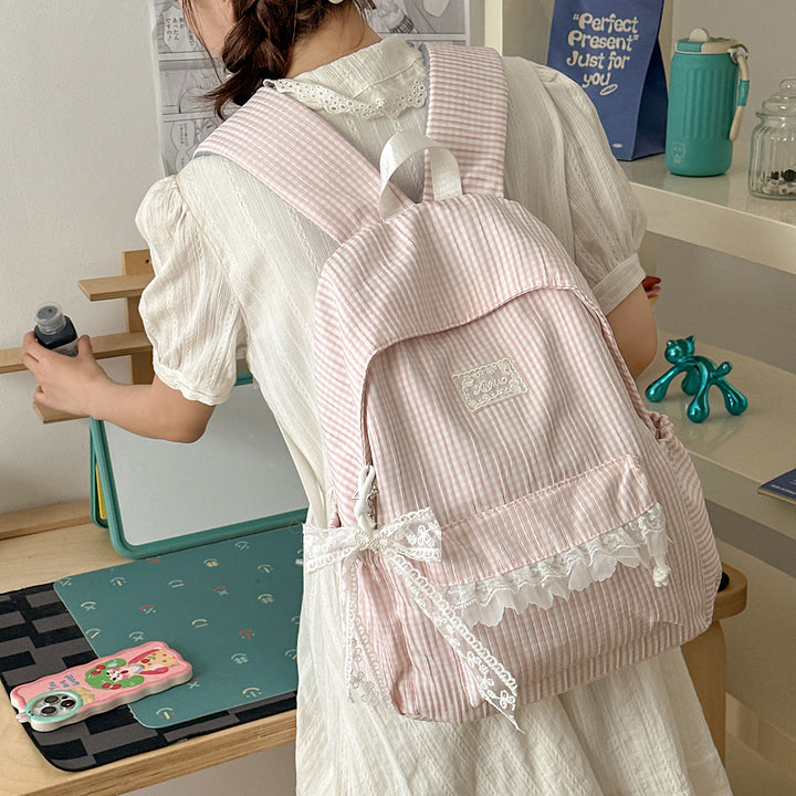 Charmantes gestreiftes Rucksack mit Spitzenbesatz Karnz