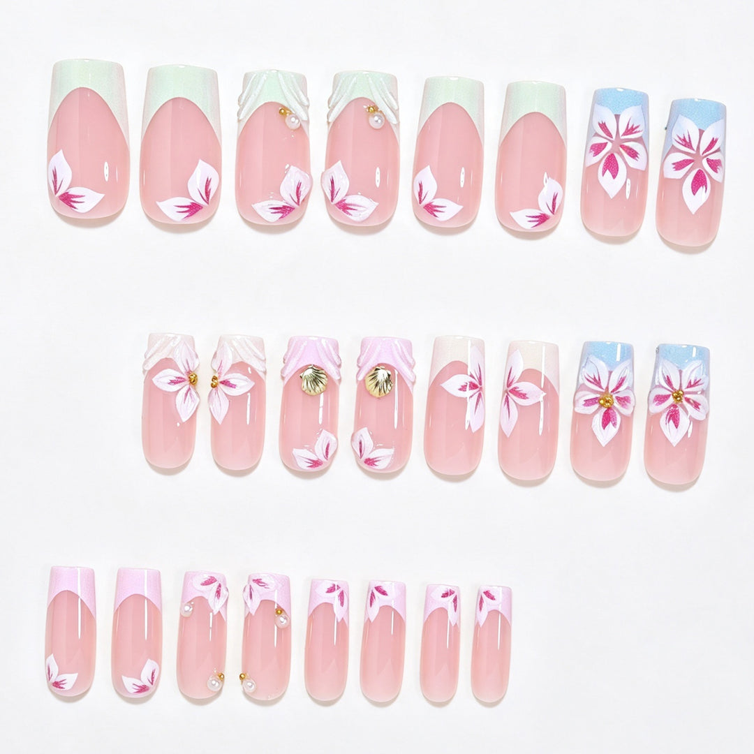 3D Blumen Design Press-On Nagelkunst Karnz