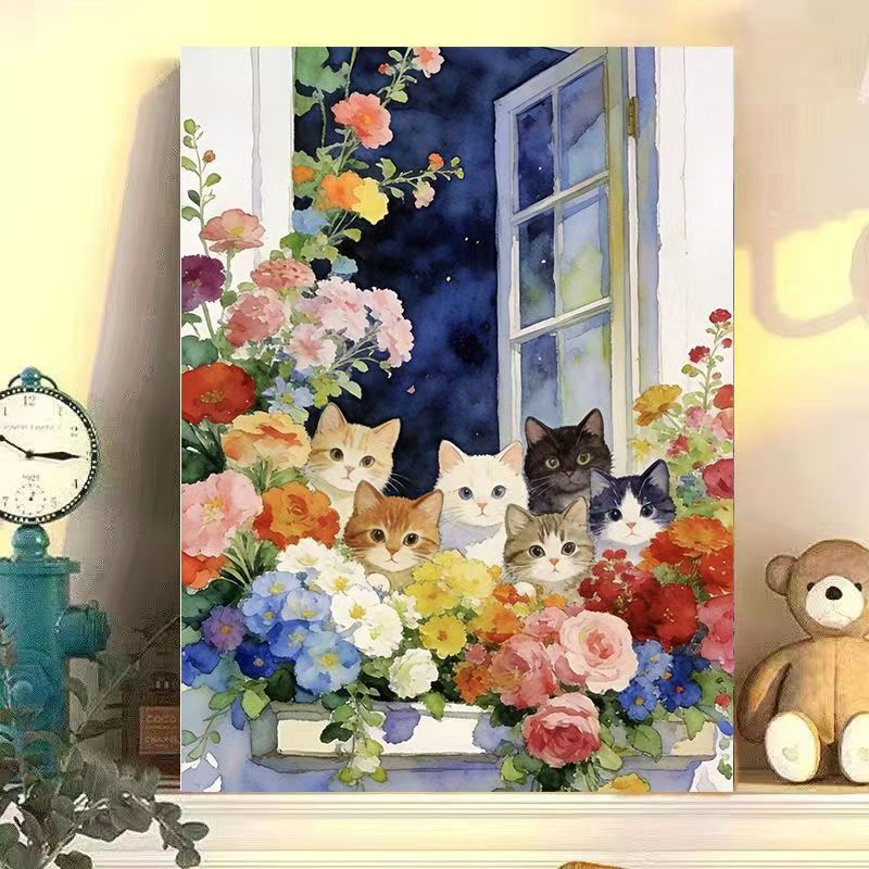Floral Cat Illustration Leinwand Kunst Karnz