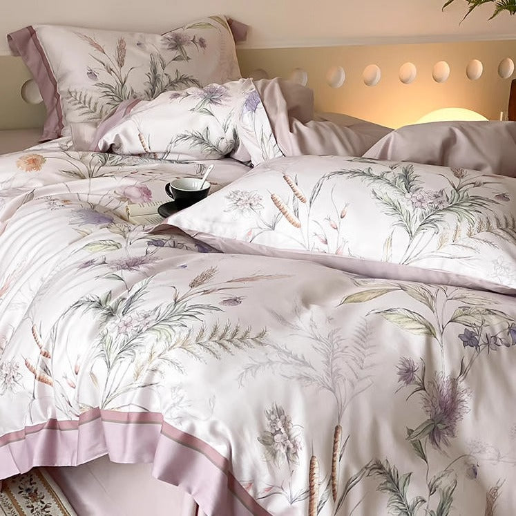 Florales Wendebettwäsche-Set mit Baumwollsatin-Gefühl & Oxford-Kissenbezügen