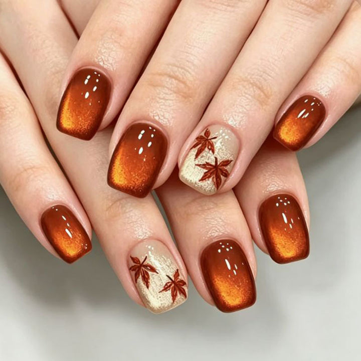 Herbst-inspirierte glanzvolle Press-On-Nagelset