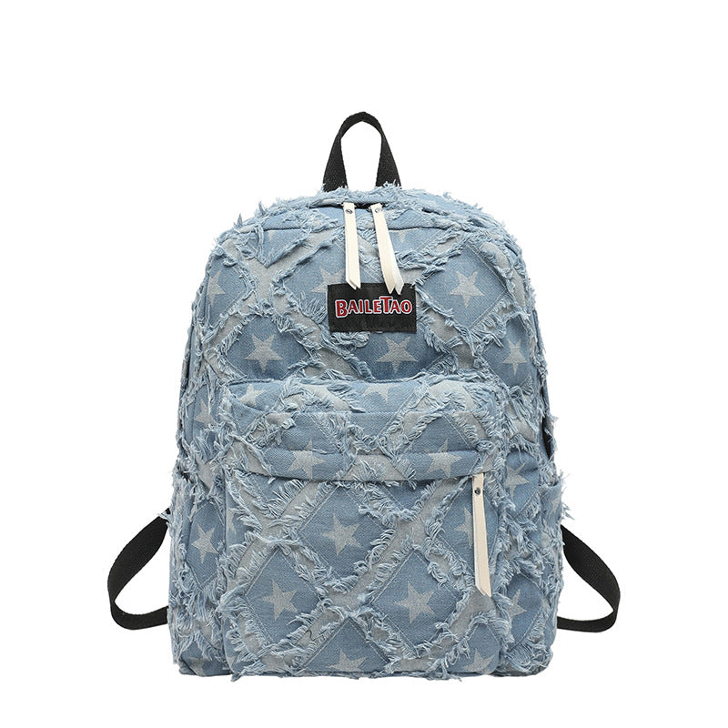 Distressed Star Pattern Denim Rucksack Karnz