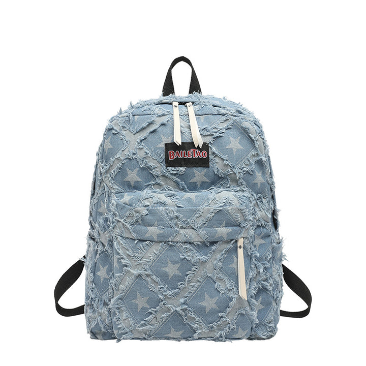 Distressed Star Pattern Denim Rucksack Karnz