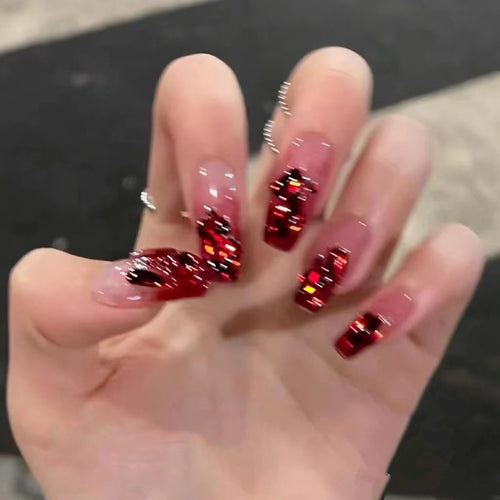 Glamouröse Lange Press-On Nagelspitzen mit Glitzerakzenten