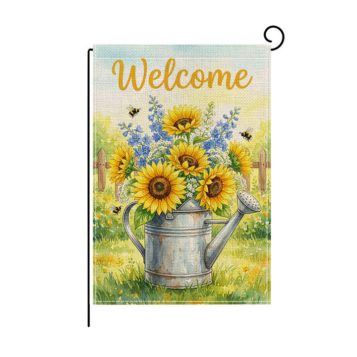 Aquarell Floral Willkommen Gartenflagge Doppelseitige Jute-Textur Outdoor Dekorative Gartenbanner