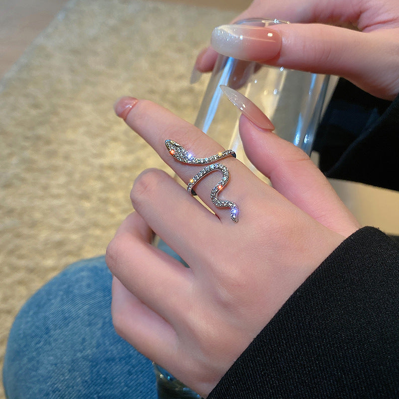 Eleganter Schlangenring mit Funkelnden Zirkonia Steinen Karnz