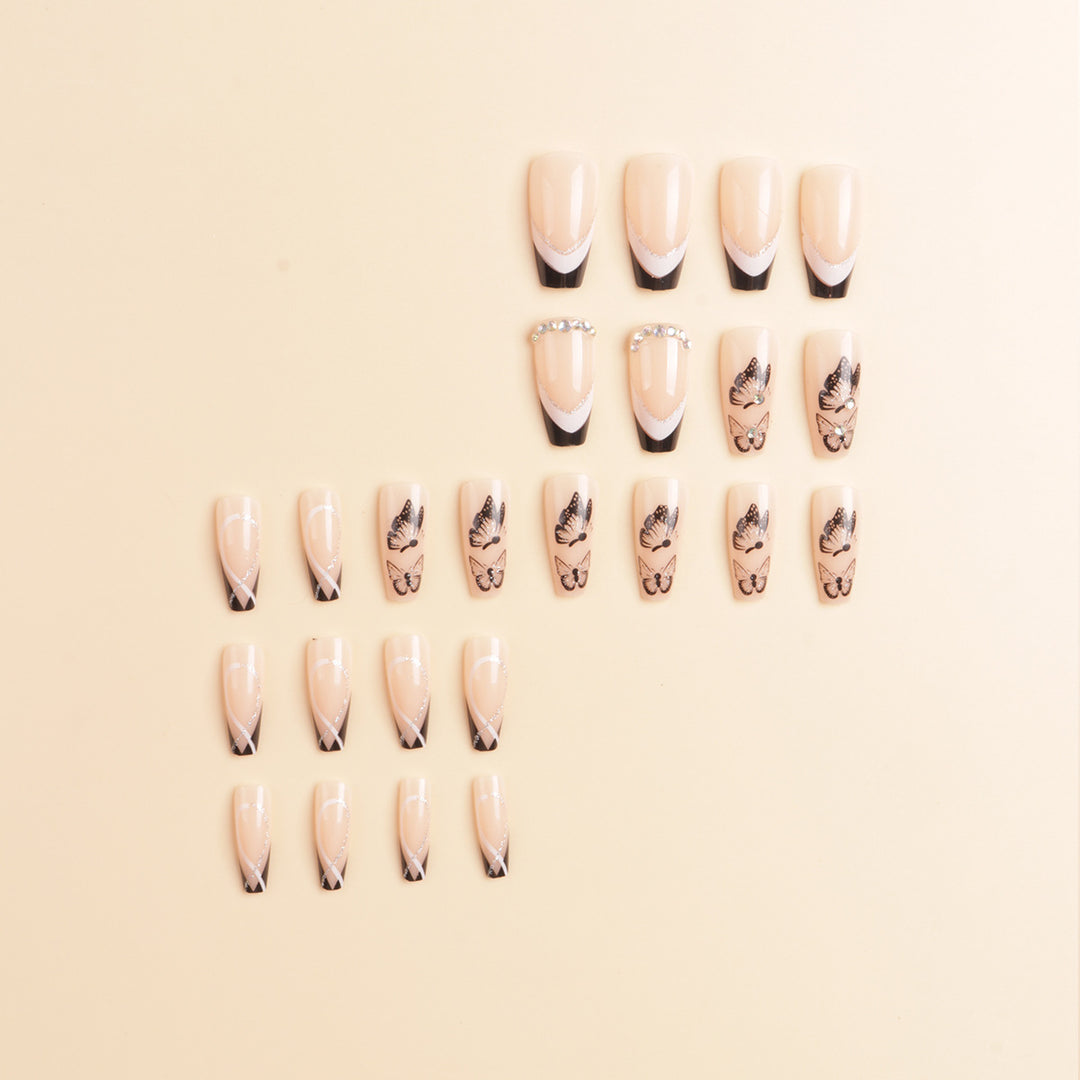Künstlerische Lange Stiletto Press-On Nagelkunst mit Schmetterlingsdesign Karnz