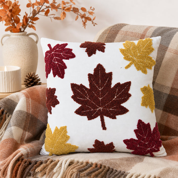 Dekoratives getuftetes Chenille-Kissenbezug mit herbstlichem Blätterdesign