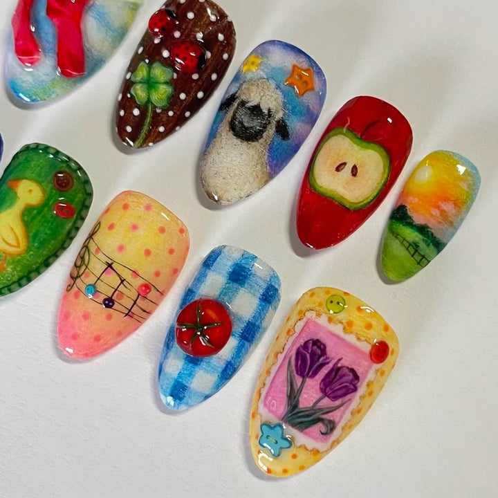 Künstlerische ozeanische Press-On-Nagelkunst Karnz