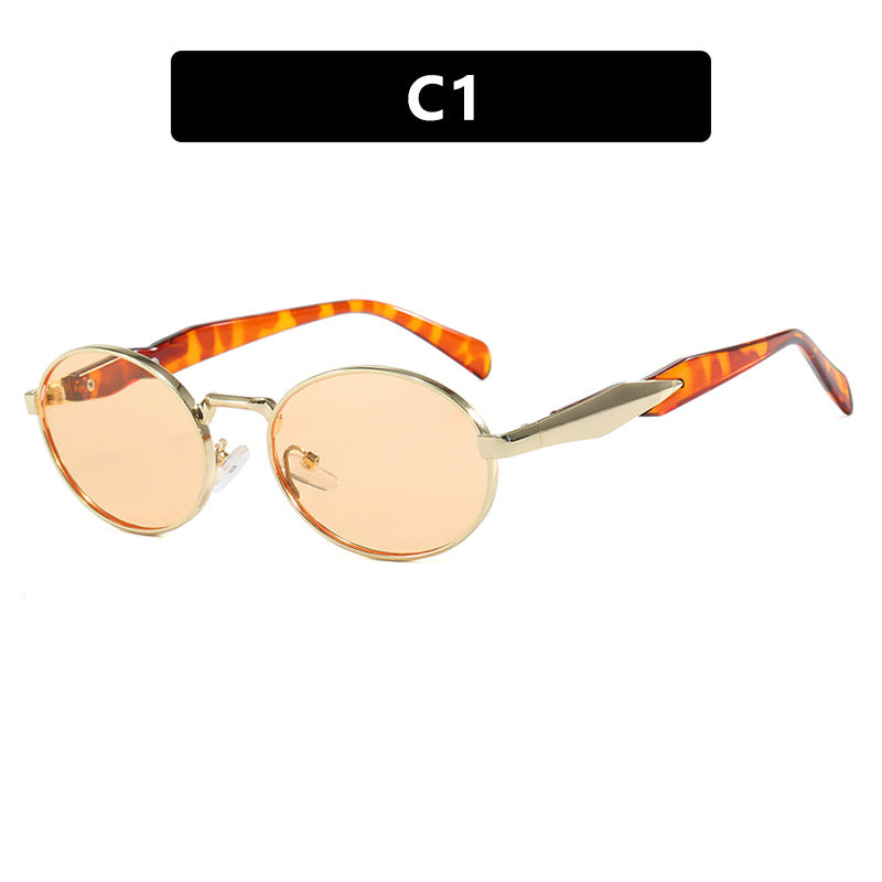 Damen Designer-Sonnenbrille mit einzigartigem ovalem Rahmen und luxuriösen Akzenten Karnz