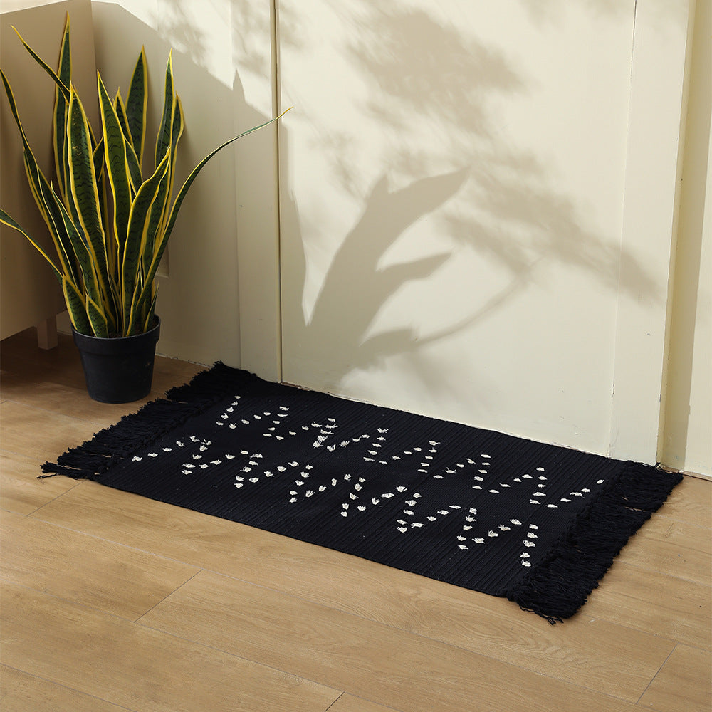 handgewebter Wohnzimmer-Teppich mit Fransen und geometrischem Lochmuster Karnz