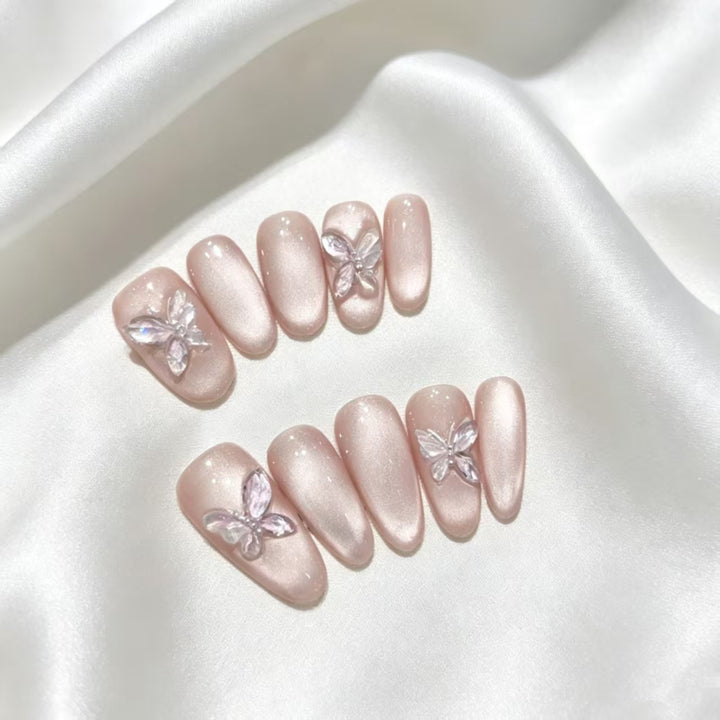 Florale Schmetterling Press-On Nagelkunst Set