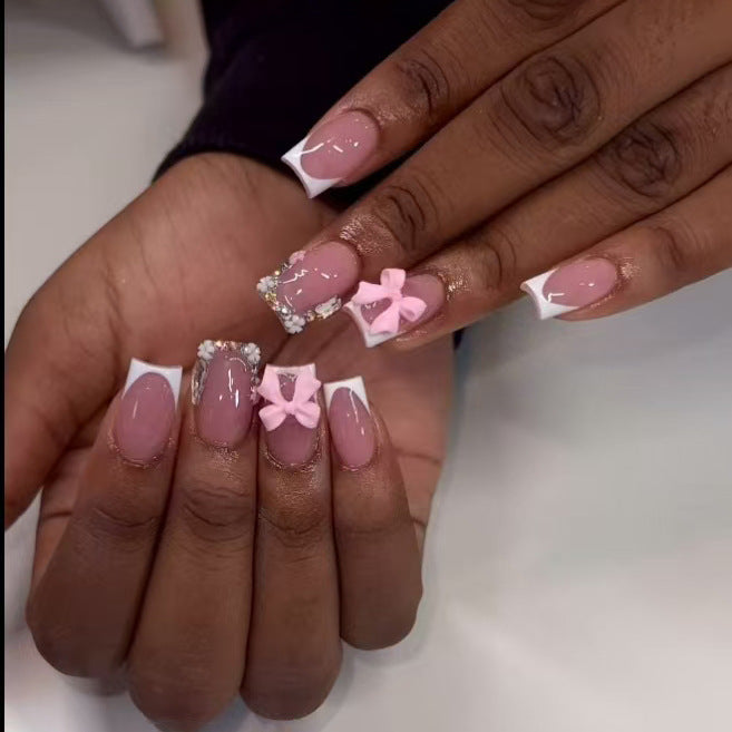 Elegantes Blumenschleifen-Nagelkunst-Set