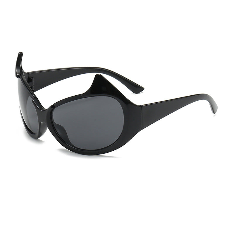 Damen extravagante modische Sonnenbrille mit markanten geschwungenen Rahmen Karnz