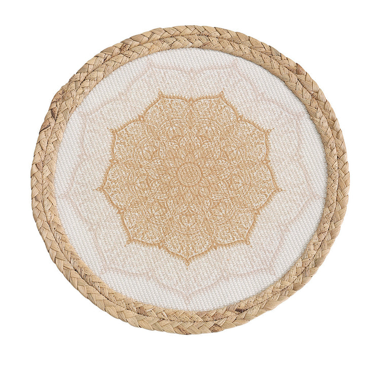 Rundes gewebtes Tischset aus Jute mit Mandala-Baumwollauflage Karnz