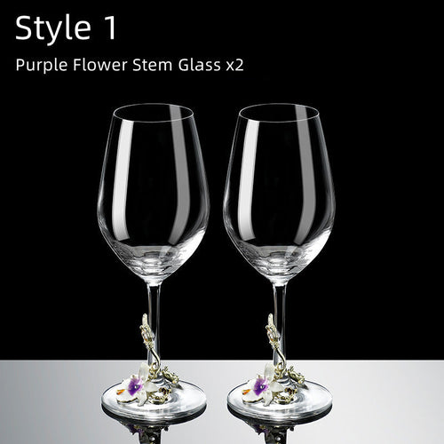 Metallic Flower Crystal Weingläser mit Dekanter Koffer Set | Karnz