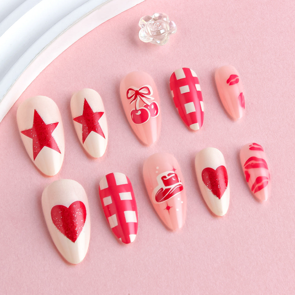 Künstlerisches Press-On-Nagelkunst-Set mit Herz- und Stern-Designs Karnz